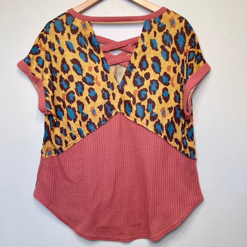 Umgee | Leopard Print Color Block Waffle Knit Rol… - image 6